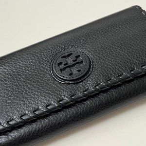 Tory Burch Marion Envelope Continental Black Pebbled Leather Wallet